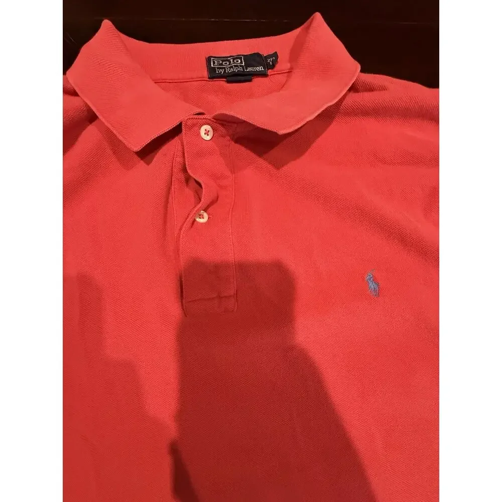 Polo Ralph Lauren Mens 2XLB Red Polo Shirt Blue Pony Short Sleeve Cotton